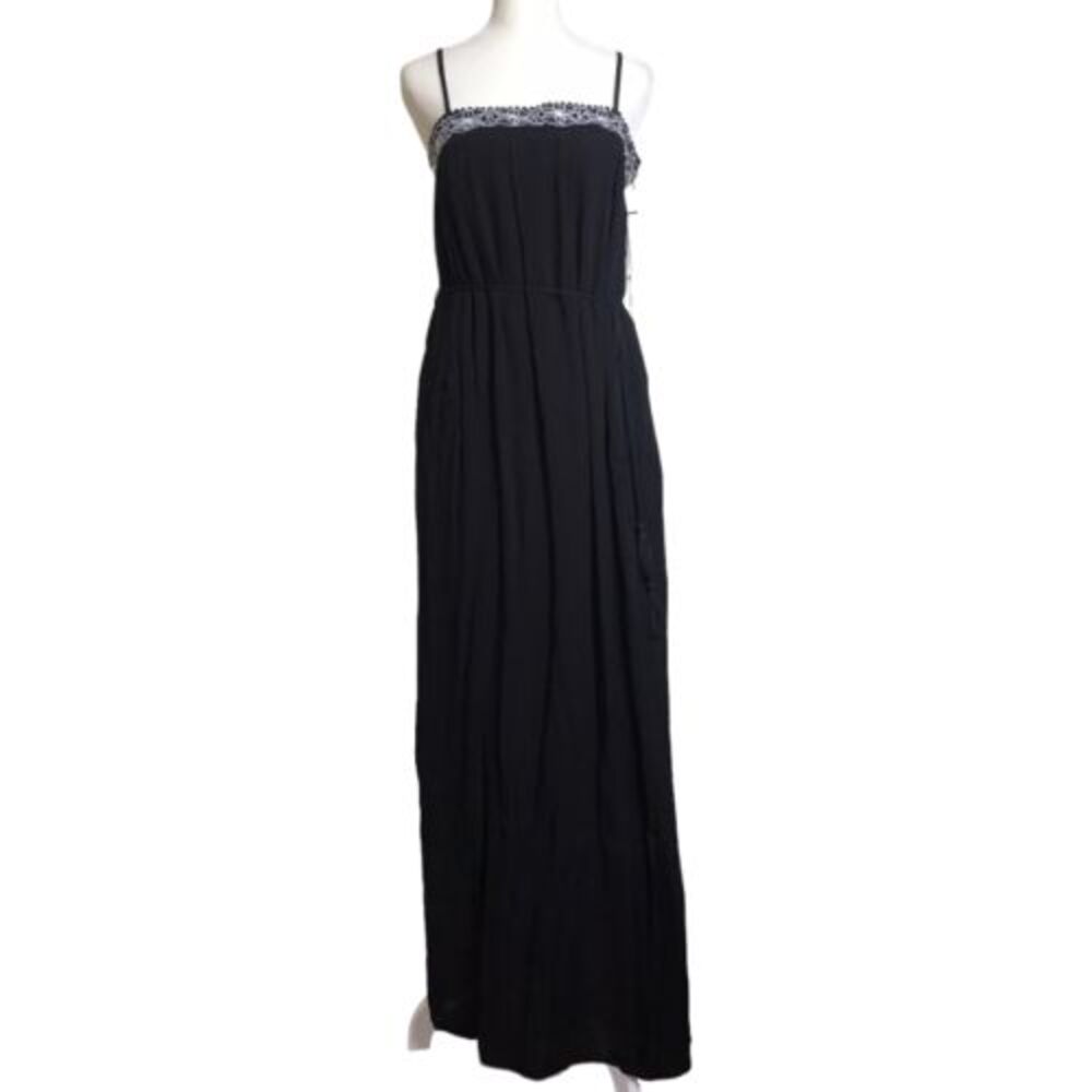 Lulus Dress Womens Small Black‎ Rockaway Beach Embroidered Maxi Gauzy Strappy